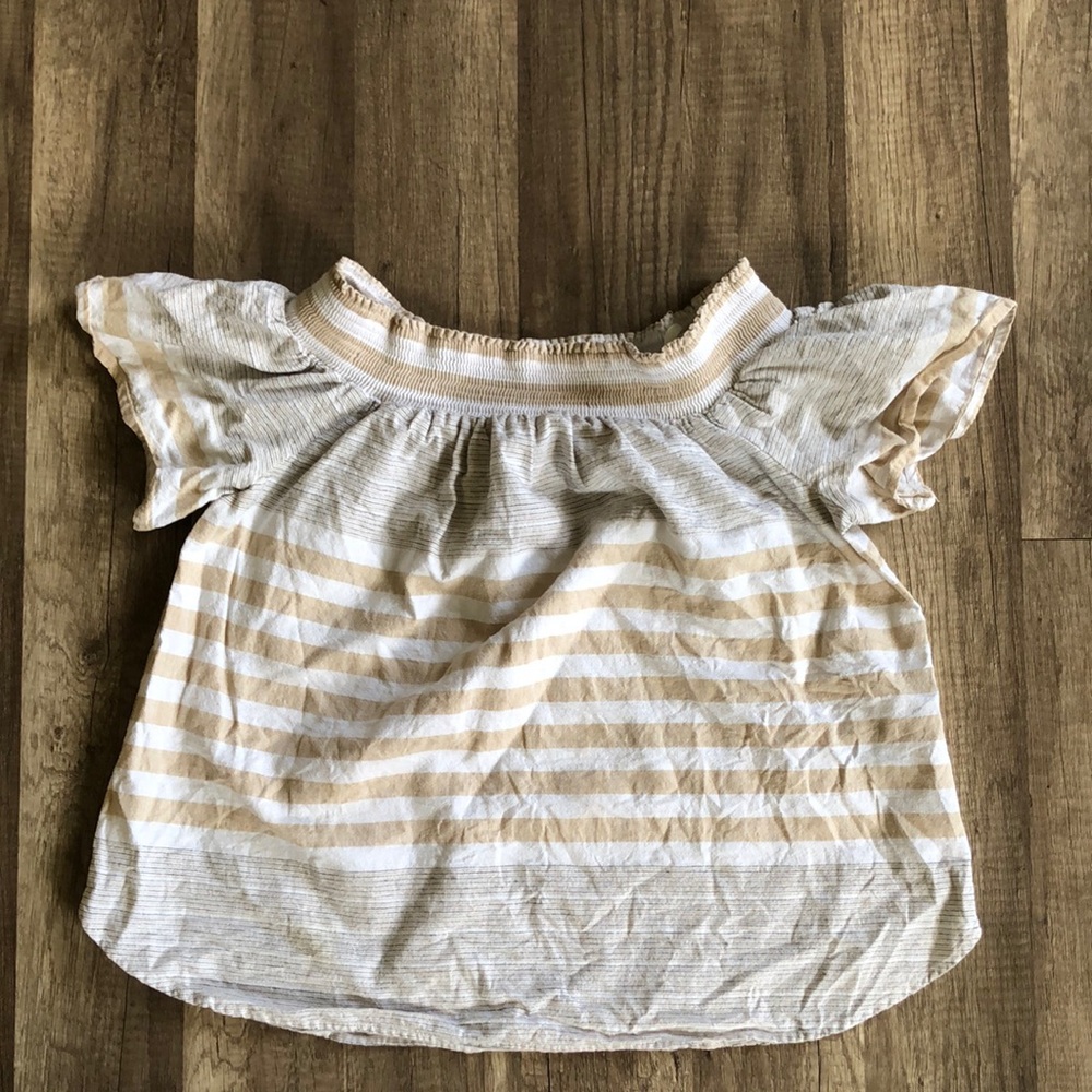 Vineyard Vines Neutral Striped Off the Shoulder Top M